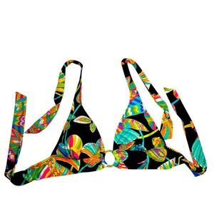 Tina Turk - size 2 - Tropical Print Bikini Top - 2 removable pads & gold ring